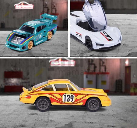 Autíčko Porsche Motorsport Deluxe Majorette kovové so zberateľským boxom 7,5 cm dĺžka 6 druhov