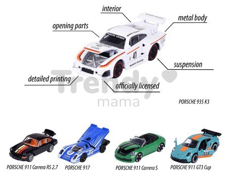 Autíčka Porsche Motorsport 5 Pieces Giftpack Majorette kovové dĺžka 7,5 cm sada 5 druhov v darčekovom balení