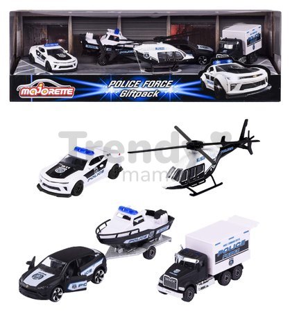 Autíčka policajné Police Force 4 Pieces Giftpack Majorette kovové dĺžka 7,5 cm sada 4 druhov v darčekovom balení