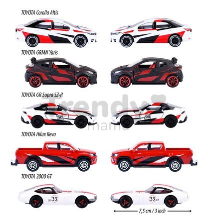 Autíčka pretekárske Toyota Racing 5 Pieces Giftpack Majorette kovové dĺžka 7,5 cm sada 5 druhov v darčekovom balení