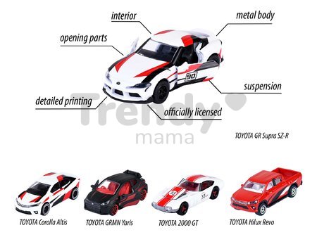 Autíčka pretekárske Toyota Racing 5 Pieces Giftpack Majorette kovové dĺžka 7,5 cm sada 5 druhov v darčekovom balení