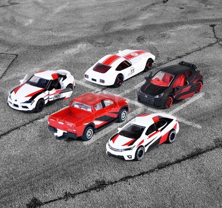 Autíčka pretekárske Toyota Racing 5 Pieces Giftpack Majorette kovové dĺžka 7,5 cm sada 5 druhov v darčekovom balení
