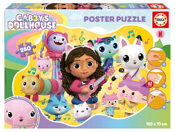 Puzzle plakát Gabby´s Dollhouse Poster Puzzle Educa 250 dílků a Fix lepidlo od 8 let