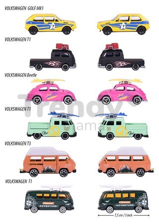 Autíčka VW The Originals Majorette kovové s nálepkami dĺžka 7,5 cm sada 2 druhov 3 varianty