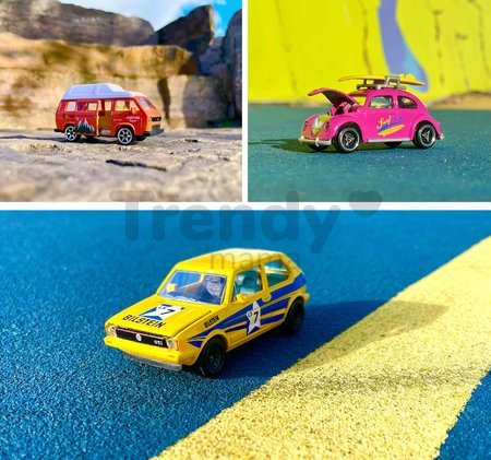 Autíčka VW The Originals Majorette kovové s nálepkami dĺžka 7,5 cm sada 2 druhov 3 varianty