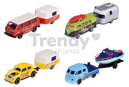 Autíčko s prívesom VW The Originals Trailer Majorette kovové s odpružením 13 cm dĺžka 4 druhy