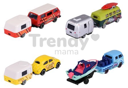 Autíčko s prívesom VW The Originals Trailer Majorette kovové s odpružením 13 cm dĺžka 4 druhy