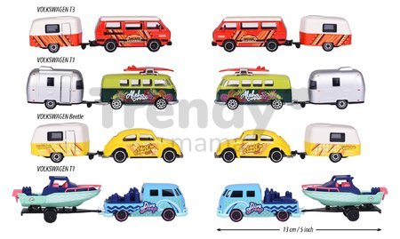 Autíčko s prívesom VW The Originals Trailer Majorette kovové s odpružením 13 cm dĺžka 4 druhy