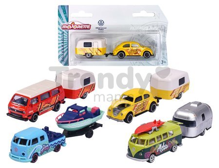 Autíčko s prívesom VW The Originals Trailer Majorette kovové s odpružením 13 cm dĺžka 4 druhy