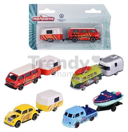 Autíčko s prívesom VW The Originals Trailer Majorette kovové s odpružením 13 cm dĺžka 4 druhy