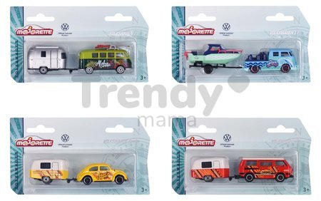 Autíčko s prívesom VW The Originals Trailer Majorette kovové s odpružením 13 cm dĺžka 4 druhy