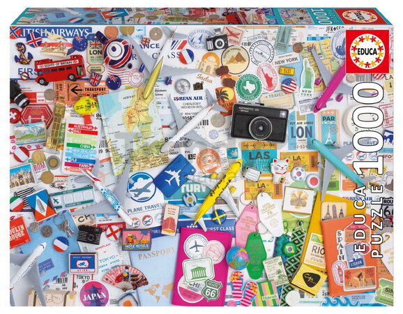 Puzzle Travel Collage Educa 1000 dílků a Fix lepidlo