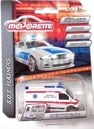 Autíčko zásahové S.O.S. Flashers Majorette kovové so zvukom 7,5 cm dĺžka rôzne druhy
