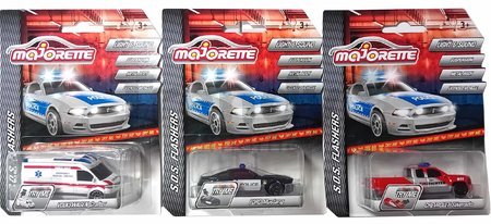 Autíčko zásahové S.O.S. Flashers Majorette kovové so zvukom 7,5 cm dĺžka rôzne druhy