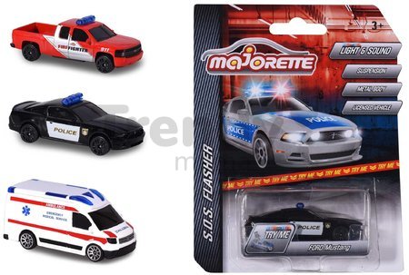 Autíčko zásahové S.O.S. Flashers Majorette kovové so zvukom 7,5 cm dĺžka rôzne druhy