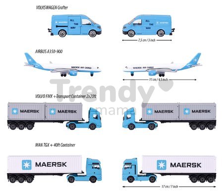 Autíčko prepravné MAERSK Transport Vehicles Majorette kovové 17 cm dĺžka 3 druhy