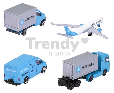 Autíčka prepravné MAERSK 4 Pieces Giftpack Majorette kovové 7,5 cm dĺžka sada 4 druhov v darčekovom balení