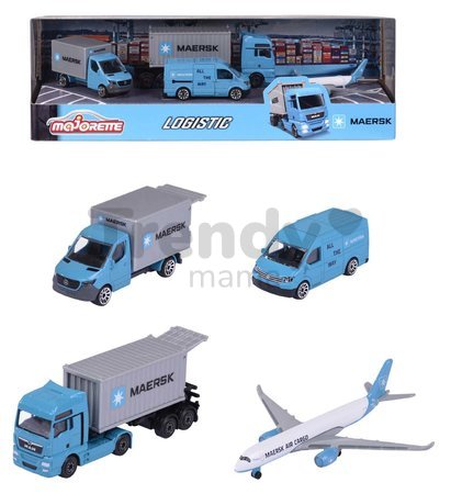 Autíčka prepravné MAERSK 4 Pieces Giftpack Majorette kovové 7,5 cm dĺžka sada 4 druhov v darčekovom balení