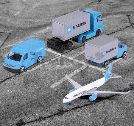 Autíčka prepravné MAERSK 4 Pieces Giftpack Majorette kovové 7,5 cm dĺžka sada 4 druhov v darčekovom balení