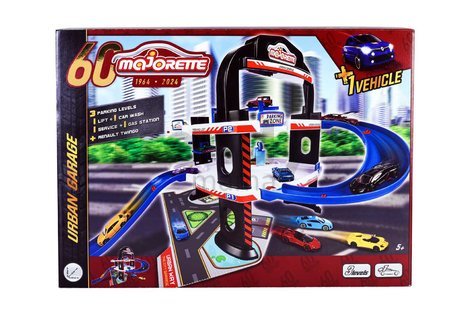 Garáž s výťahom 3 poschodová Urban Garage 60 Years Anniversary Majorette s umývačkou benzínovou stanicou a autíčkom od 5 rokov