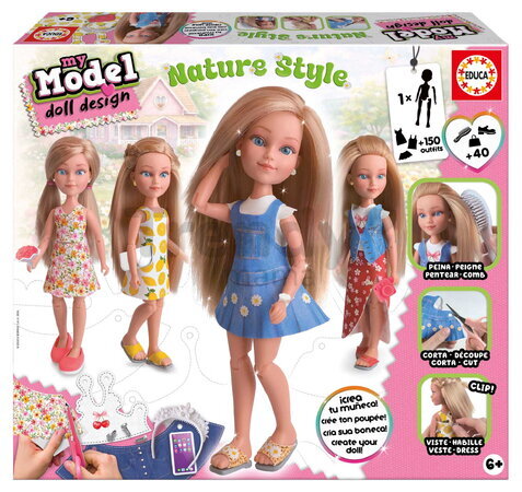Kreativní tvoření My Model Doll Nature Style Educa Vyrob si vlastní panenku v přírodním outfitu 40 doplňků od 6 let