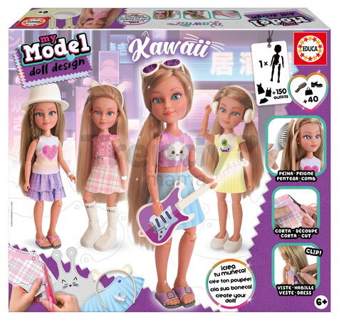 Kreativní tvoření My Model Doll Kawaii Style Educa Vyrob si vlastní Kawaii panenku 40 doplňků od 6 let