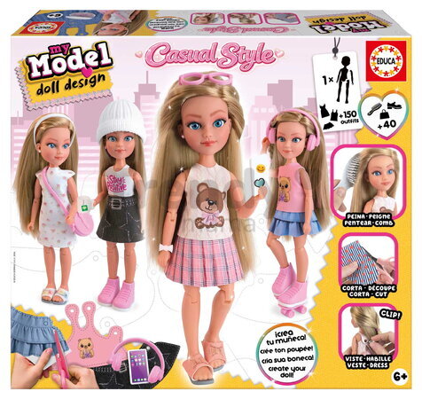 Kreativní tvoření My Model Doll Casual Style Educa Vyrob si vlastní panenku v městském outfitu 40 doplňků od 6 let