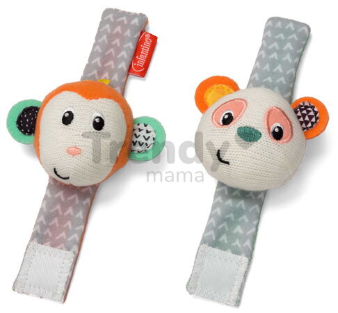 Hrkálky na ruku Opička a Panda Wrist Rattles Infantino na suchý zips od 0 mes