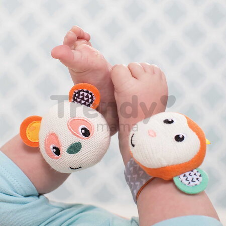 Hrkálky na ruku Opička a Panda Wrist Rattles Infantino na suchý zips od 0 mes