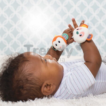 Hrkálky na ruku Opička a Panda Wrist Rattles Infantino na suchý zips od 0 mes