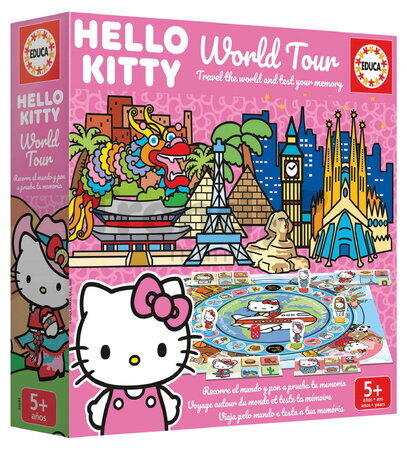 Spoločenská hra Hello Kitty World Tour Educa dosková hra pre 2 hráčov od 5 rokov v španielčine, angličtine, francúzštine a portugalčine  EDU20695