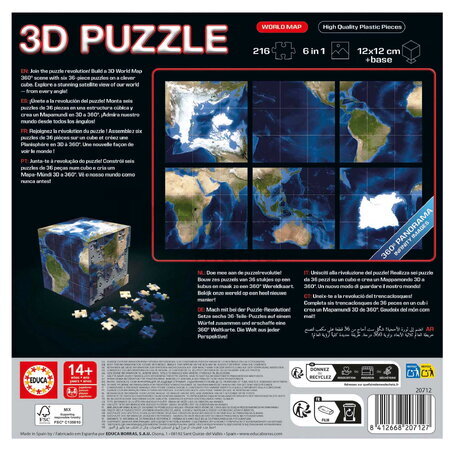 Puzzle kocka Worldmap 3D Cube Educa 216 dielov od 8 rokov EDU20712