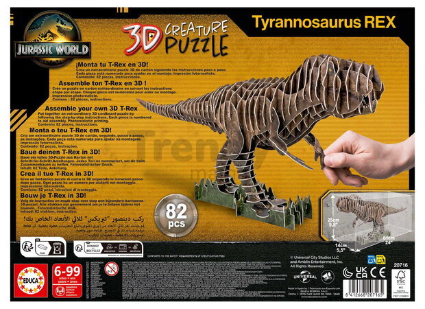 Puzzle dinosaurus T-Rex 3D Creature Puzzle Educa dĺžka 61 cm 82 dielov od 6 rokov EDU20716