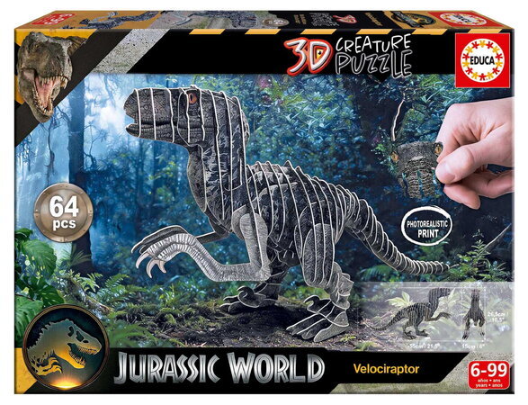 Puzzle dinosaurus Velociraptor 3D Creature Puzzle Educa dĺžka 55 cm 64 dielov od 6 rokov EDU20717