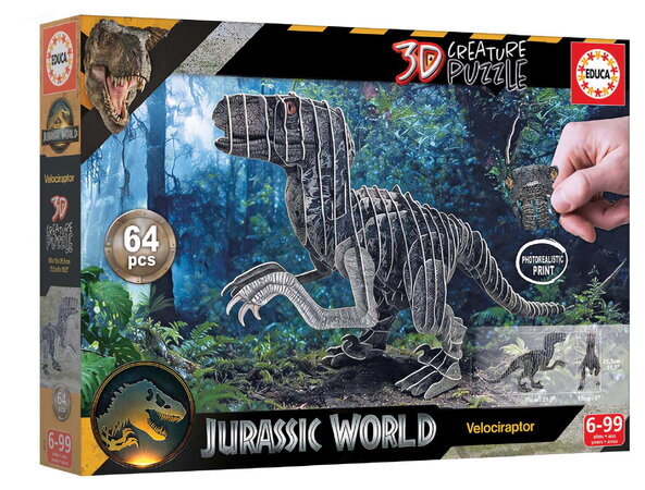 Puzzle dinosaurus Velociraptor 3D Creature Puzzle Educa dĺžka 55 cm 64 dielov od 6 rokov EDU20717
