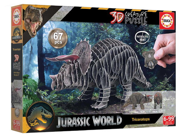 Puzzle dinosaurus Triceratops 3D Creature Puzzle Educa dĺžka 43 cm 67 dielov od 6 rokov EDU20718