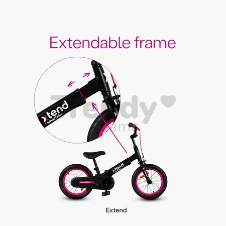 Bicykel a odrážadlo 2v1 Xtend Bike Pink smarTrike rozšíriteľný rám z magnézia s výškovo nastaviteľným sedadlom a riadidlami s prednou brzdou od 3 do 7