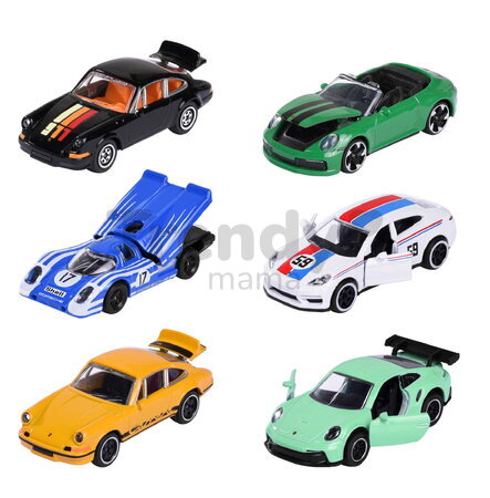 Mașinuță Porsche Premium Majorette 6 tipuri diferite, metal, cu piese mobile, lungime 7,5 cm, 1:64