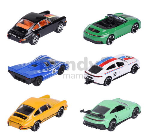 Mașinuță Porsche Premium Majorette 6 tipuri diferite, metal, cu piese mobile, lungime 7,5 cm, 1:64