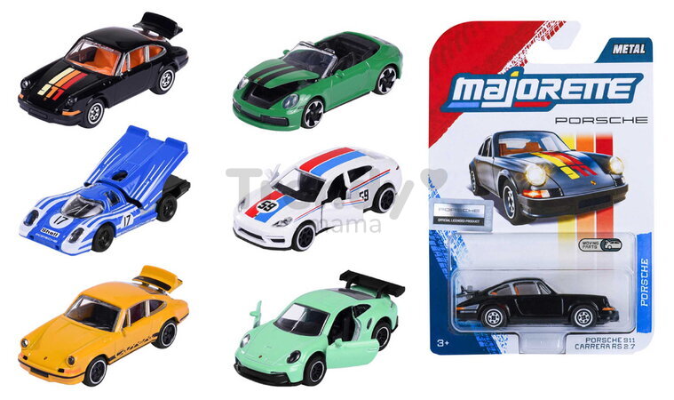 Mașinuță Porsche Premium Majorette 6 tipuri diferite, metal, cu piese mobile, lungime 7,5 cm, 1:64