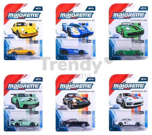 Mașinuță Porsche Premium Majorette 6 tipuri diferite, metal, cu piese mobile, lungime 7,5 cm, 1:64