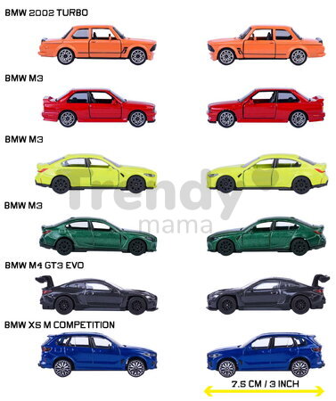Mașinuță BMW Premium Majorette metalică, cu suspensie; lungime 7,5 cm; 6 tipuri diferite