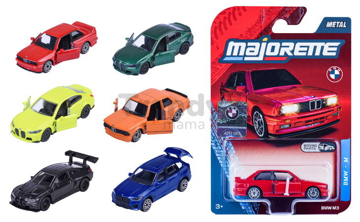 Mașinuță BMW Premium Majorette metalică, cu suspensie; lungime 7,5 cm; 6 tipuri diferite