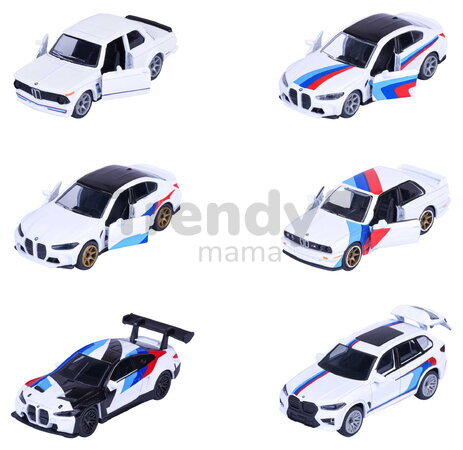 Mașinuță BMW Deluxe Majorette metalice, 6 tipuri diferite, cu cutie de colecție; lungime 7,5 cm; 1:64