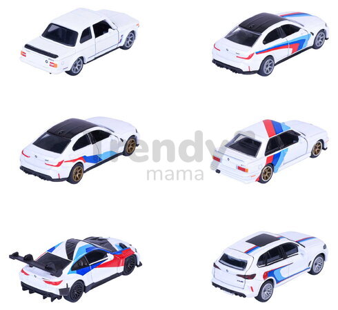 Mașinuță BMW Deluxe Majorette metalice, 6 tipuri diferite, cu cutie de colecție; lungime 7,5 cm; 1:64