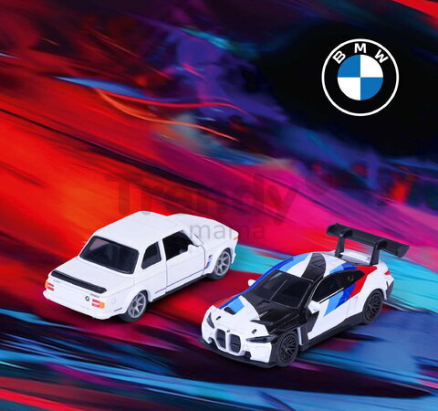 Mașinuță BMW Deluxe Majorette metalice, 6 tipuri diferite, cu cutie de colecție; lungime 7,5 cm; 1:64
