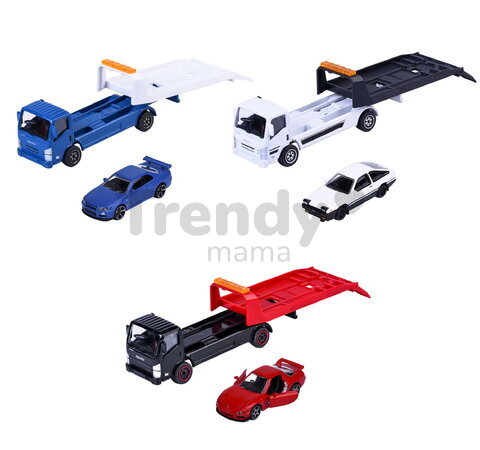 Camion cu mașinuță JDM Legends Majorette metalice, 3 tipuri diferite, lungime 1:64