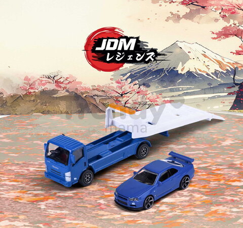 Camion cu mașinuță JDM Legends Majorette metalice, 3 tipuri diferite, lungime 1:64