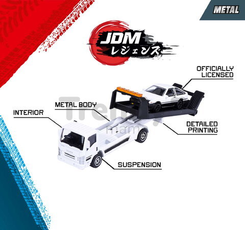 Camion cu mașinuță JDM Legends Majorette metalice, 3 tipuri diferite, lungime 1:64