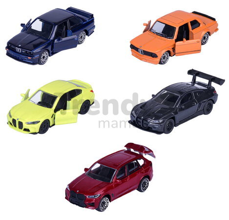 Mașinuțe BMW Giftpack Majorette set metalic de 5 tipuri în ambalaj cadou, lungime 7,5 cm, 1:64